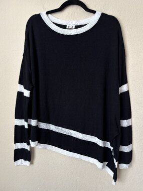 Planet by Lauren G Linen Pima Cotton Blend Asymmetrical Hem Lagenlook Top